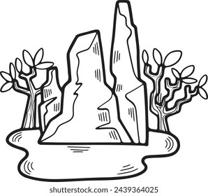 Hand Drawn natural island in flat style isolated on background