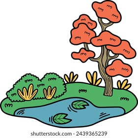 Hand Drawn natural island in flat style isolated on background