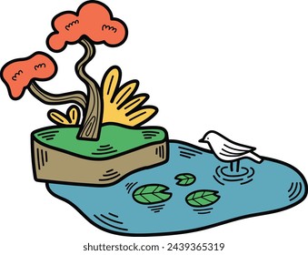 Hand Drawn natural island in flat style isolated on background