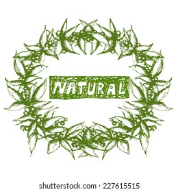 Hand drawn Natural leaves wreath isolated on white. Vector eps10