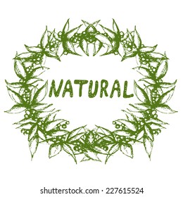Hand drawn Natural leaves wreath isolated on white. Vector eps10