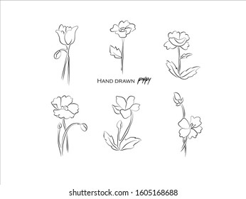 Hand drawn natural plant,herbs, leaves,poppy,illustration of black and white pattern nature plants flowers elements,Perfect for invitations, greeting cards, prints, posters