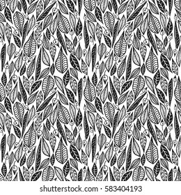 Hand drawn natural seamless pattern with leaves. Vector spring background for valentine's day, wedding, greeting card, prints.