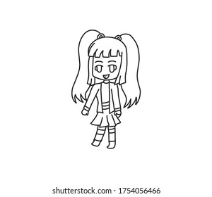 Hand drawn with natural style of a child's painting, vector illustration. Kawaii anime girl. cute girl Vector illustration. Can be used for children's coloring book, tattoo, cards.