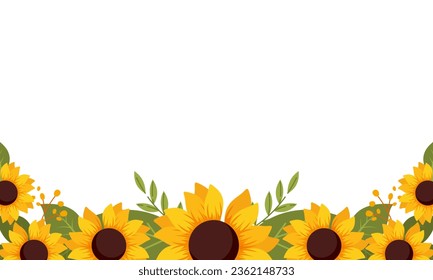 Hand Drawn Natural Sunflower Border Frame Vector
