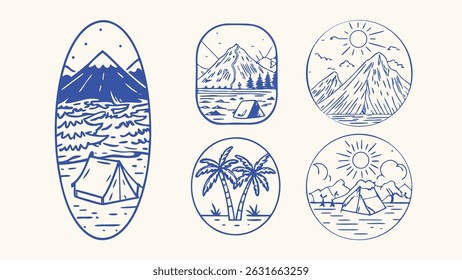 Hand drawn Nature Elements Botanical Illustrations Travel Icons and Floral Designs for Posters and Branding