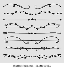 Divisor de linha de videira floral desenhado à mão para coleção de vetor de elemento de decoração de separador de layout de texto.