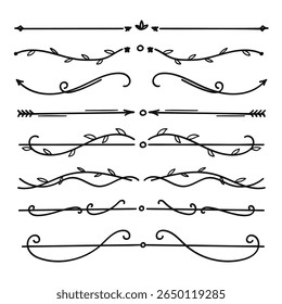Divisor de linha de videira floral desenhado à mão para coleção de vetor de elemento de decoração de separador de layout de texto.