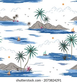 Hand drawn nature island seamless pattern for decorative,fabric,textile,print or wallpaper,vector illustration