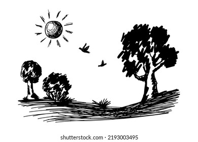 Hand Drawn Nature Landscape Sketch Isolated Stock Vector (Royalty Free ...