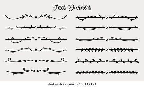 Divisor de texto de natureza desenhada à mão para separador de layout de texto elemento de decoração collection.Vetor ilustração