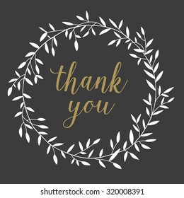Hand drawn nature wreath with lettering thank you