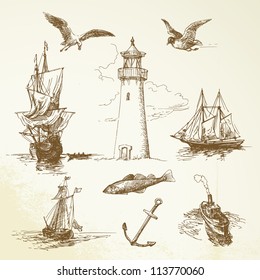 hand drawn nautical elements