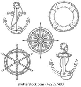 Hand Drawn Nautical Illustrations. Vector Marine Objects.