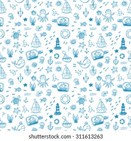 Hand drawn nautical seamless background