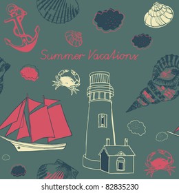 hand drawn nautical seamless background