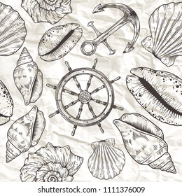 Hand drawn nautical seamless pattern. Vector illustration eps10.