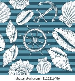 Hand drawn nautical seamless pattern. Vector illustration eps10.