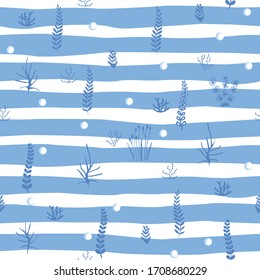 Hand drawn nautical seamless pattern. Seaweed seamless. Template design for fabrics, wev, paper.