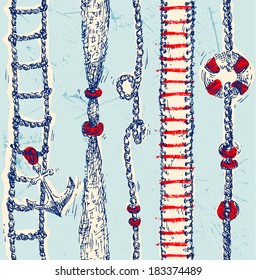 Hand Drawn Nautical Seamless Pattern 