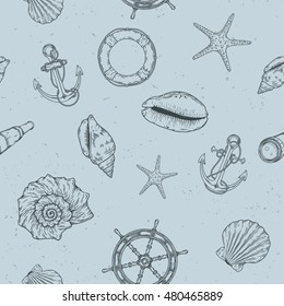 Hand drawn nautical seamless pattern. Vector illustration eps10.