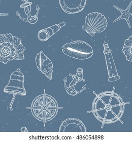 Hand drawn nautical seamless pattern. Vector illustration eps10.