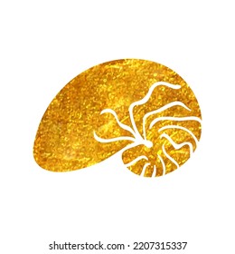 Hand Drawn Nautilus Icon In Gold Foil Texture Vector Illustration