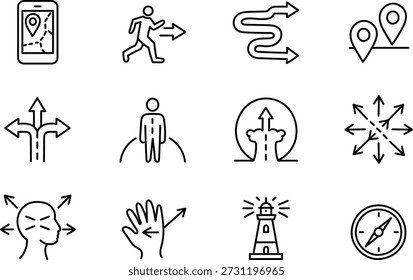 Hand Drawn Navigation And Direction Line Icons Set With Location Maps Wayfinding And Movement