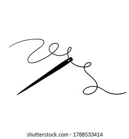 handgezeichnete Nadel mit Thread-Symbol einzeln auf weißem Hintergrund
