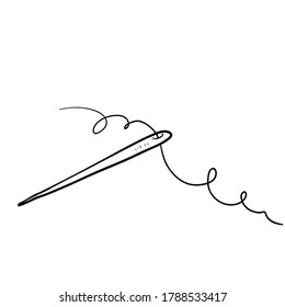 handgezeichnete Nadel mit Thread-Symbol einzeln auf weißem Hintergrund