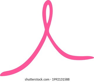Hand drawn neon pink ribbon. Inclined DeepPink line with a loop. Flat handwriting assets. Doodle clip art for design of modern social media post templates, internet sites. Simple stroke filling space.