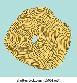 Hand drawn nest of angel hair pasta. Vector cappellini italian pasta illustration 