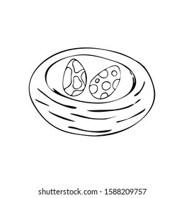 Hand drawn nest with eggs, elements for easter design or other. Vector illustration.