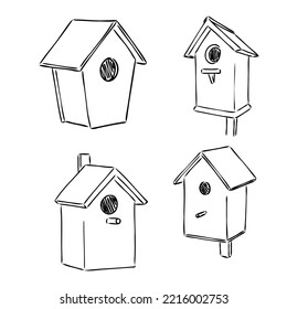 Doodle de cajas de anidamiento dibujadas a mano. Aves de corral con estilo de sketch. Ilustración vectorial aislada en fondo blanco.