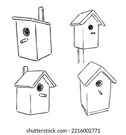 Doodle de cajas de anidamiento dibujadas a mano. Aves de corral con estilo de sketch. Ilustración vectorial aislada en fondo blanco.