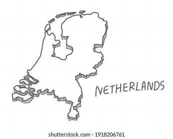 Hand Drawn of Netherlands 3D Map on White Background. 