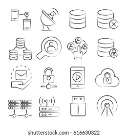 hand drawn network and communication icons