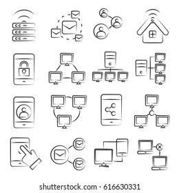 hand drawn network and communication icons