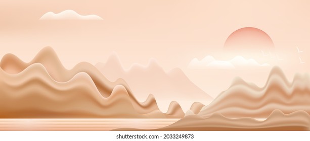 Hand drawn new Chinese style landscape vector illustration