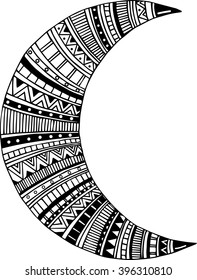 Hand drawn new moon. Ethnic pattern.