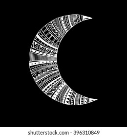 Hand drawn new moon. Ethnic pattern.