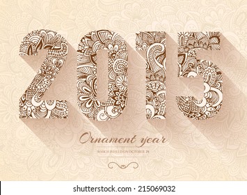 Hand drawn new year 2015  background ornament illustration concept. Vector decorative retro card or invitation design. Vintage Islam, arabic, indian, ottoman motifs, elements.