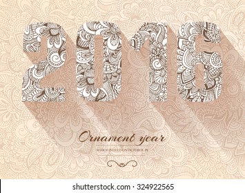 Hand drawn new year 2016 background ornament illustration concept. Vector decorative retro card or invitation design. Vintage Islam, arabic, indian, ottoman motifs, elements.