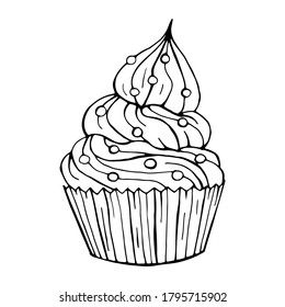 Hand drawn New year cakes. Christmas deserts on white background. Black and white sketch. Vector illustration. 
