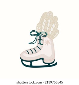 Hand drawn new year and christmas ice skate illustration. Vector illustration for greeting cards, posters, stickers and seasonal design. Isolated on white background