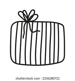 Hand drawn New Year and Christmas gift box. Celebration doodle illustration of present