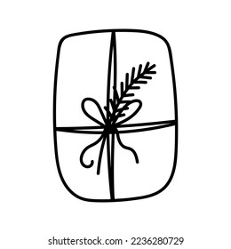 Hand drawn New Year and Christmas gift box. Celebration doodle illustration of present