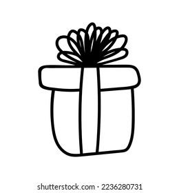 Hand drawn New Year and Christmas gift box. Celebration doodle illustration of present