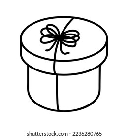 Hand drawn New Year and Christmas gift box. Celebration doodle illustration of present