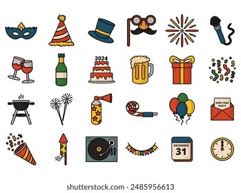 Hand Drawn New Year Colored Set